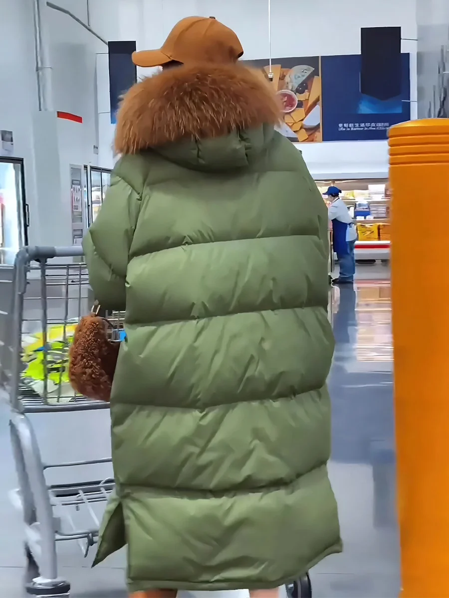 

Women's Thiened Long down Jaet 2024 Winter New Sle Commute Sle White Du down Fur Collar Coat Trendy Lazy High-End F...