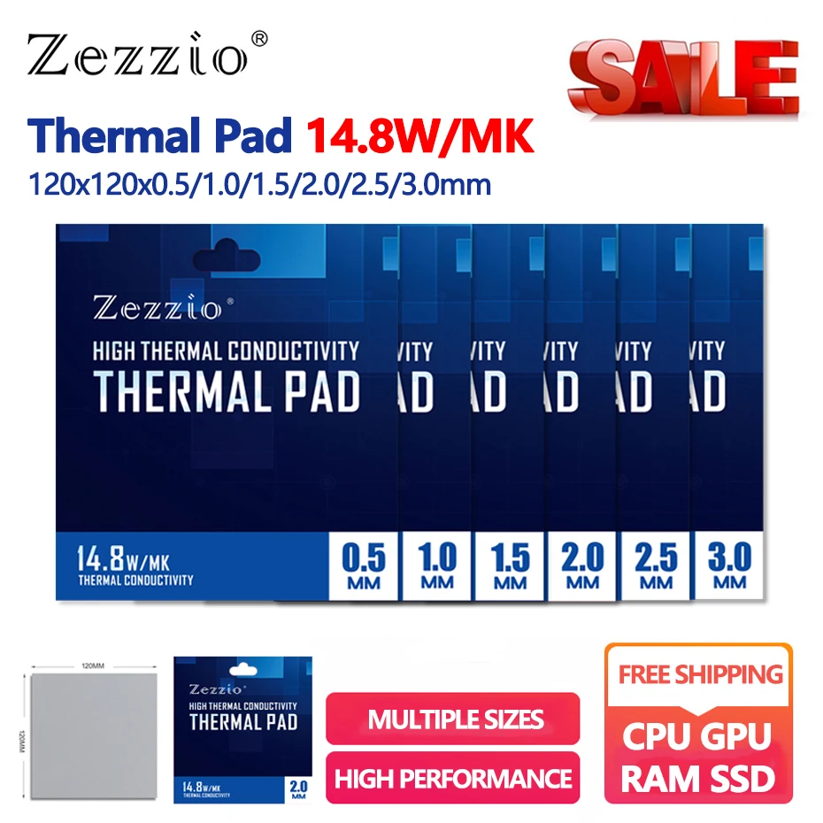 

Zezzio Heat Dissipation Thermal Pad 14.8W/MK 120*120mm CPU GPU RAM Motherboard Multifunction High performance Silicone Pad