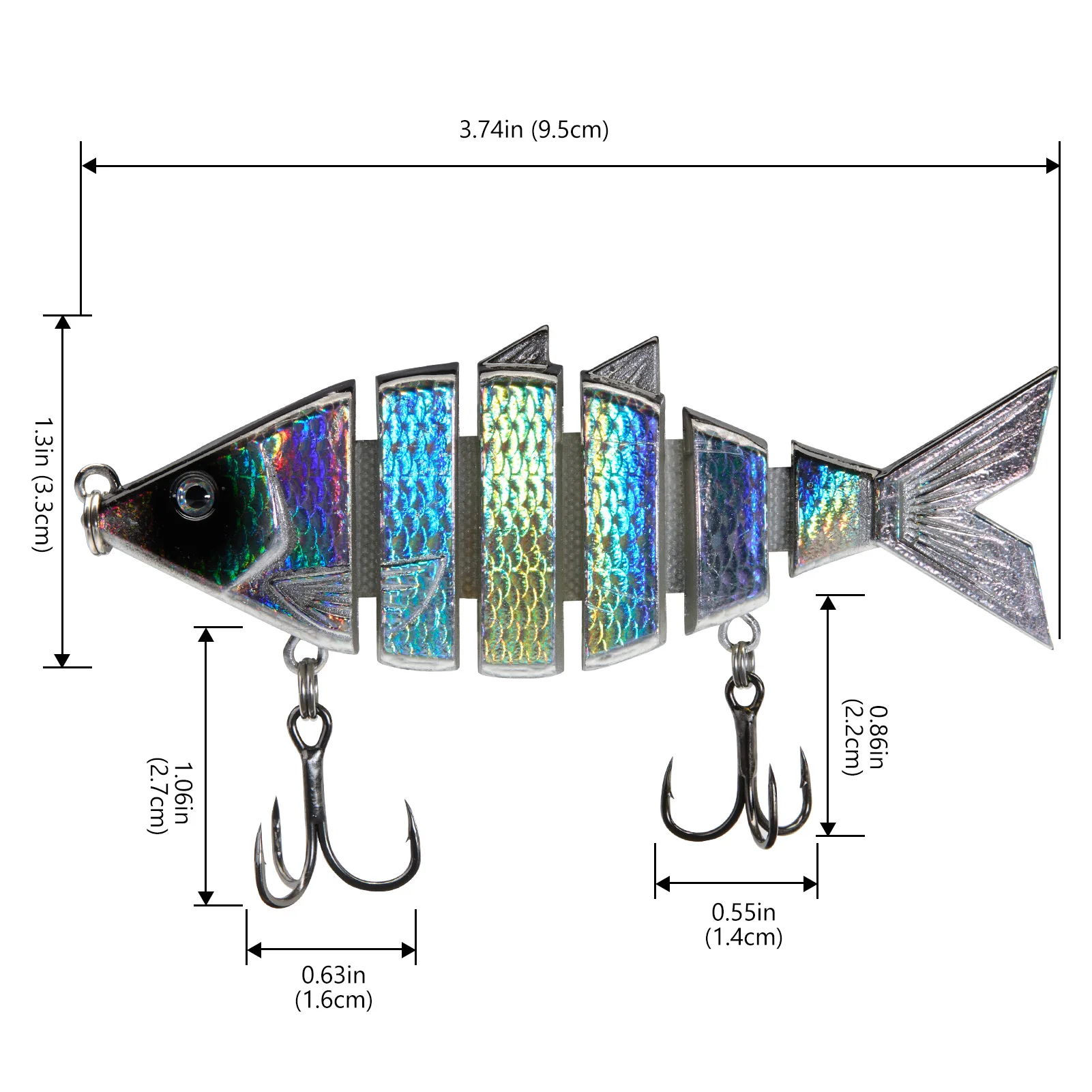 طُعم صيد السمك الصلب متعدد المفاصل من BASSDASH لسمك السلمون المرقط Bluegill Pike مع أجزاء قطع بزاوية 3.7 بوصة/0.66 أونصة