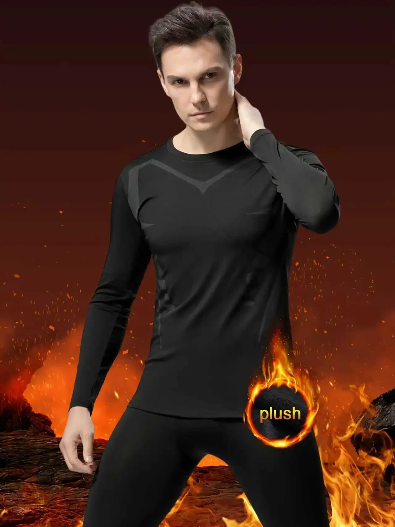 

Warm men's fleece outdoor sports autumn and winter skiing high-elastic quick-drying plus-size set