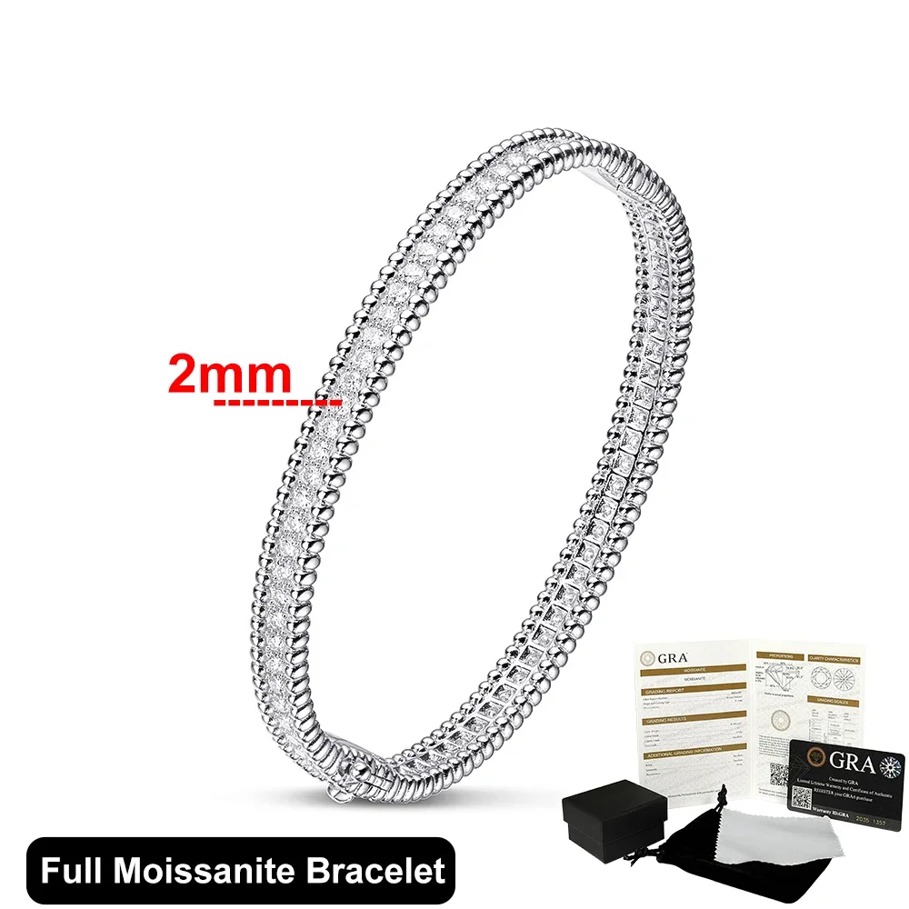 2mm Full Moissanite Bracelets with GRA Certified 100% 925 Sterling Silver Plated 18K Gold Luxury Fine Jewelry Bangle For Women