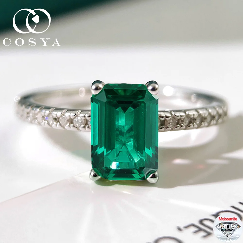 

COSYA 1CT 5*7 мм, выращенное в лаборатории колумбийское/зумбийское кольцо с изумрудом, 100% серебро S925, обручальное кольцо с муассанитом для женщин, ювелирные изделия