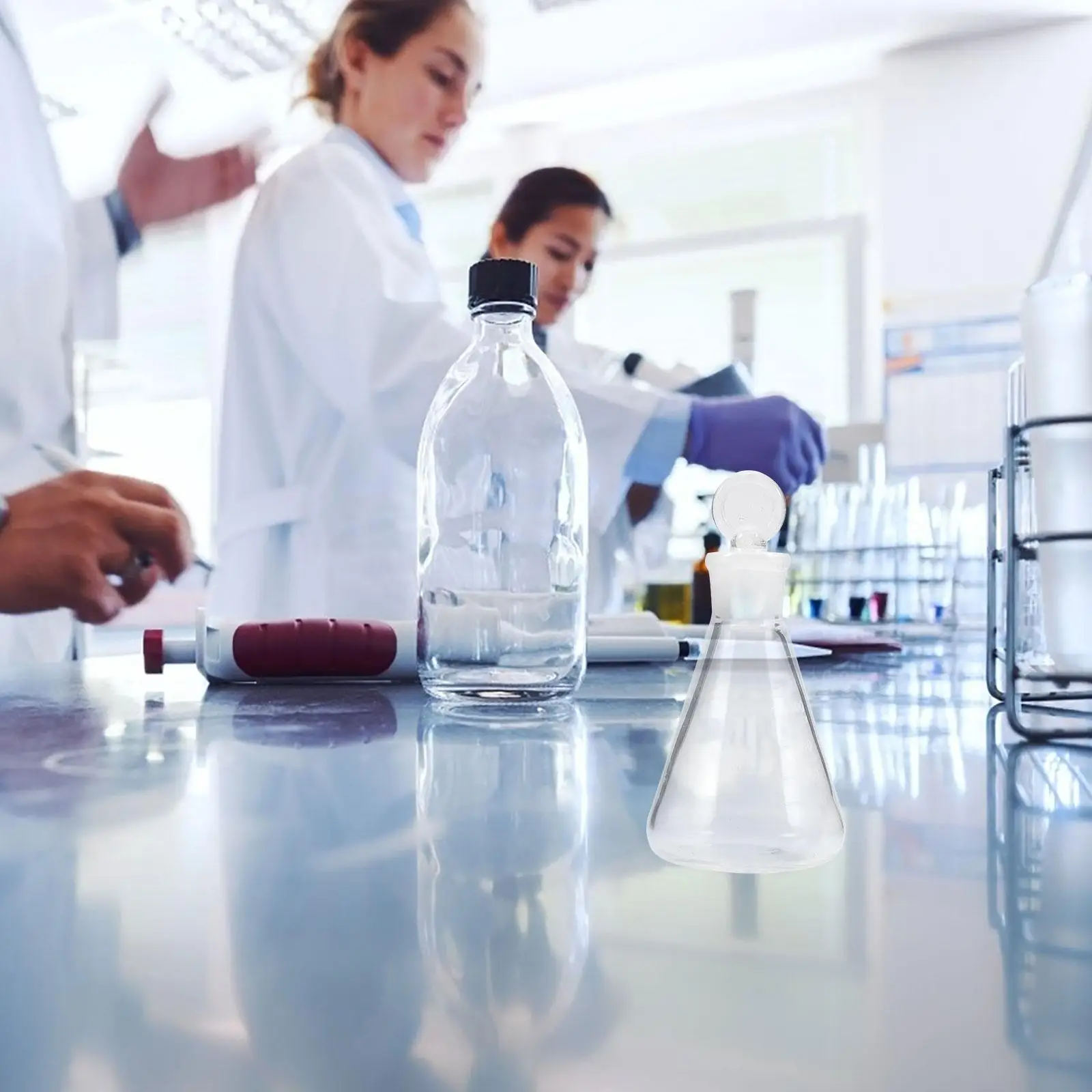 Labu Erlenmeyer dengan Sumbat Gelas Tutup Gelas Kimia Laboratorium