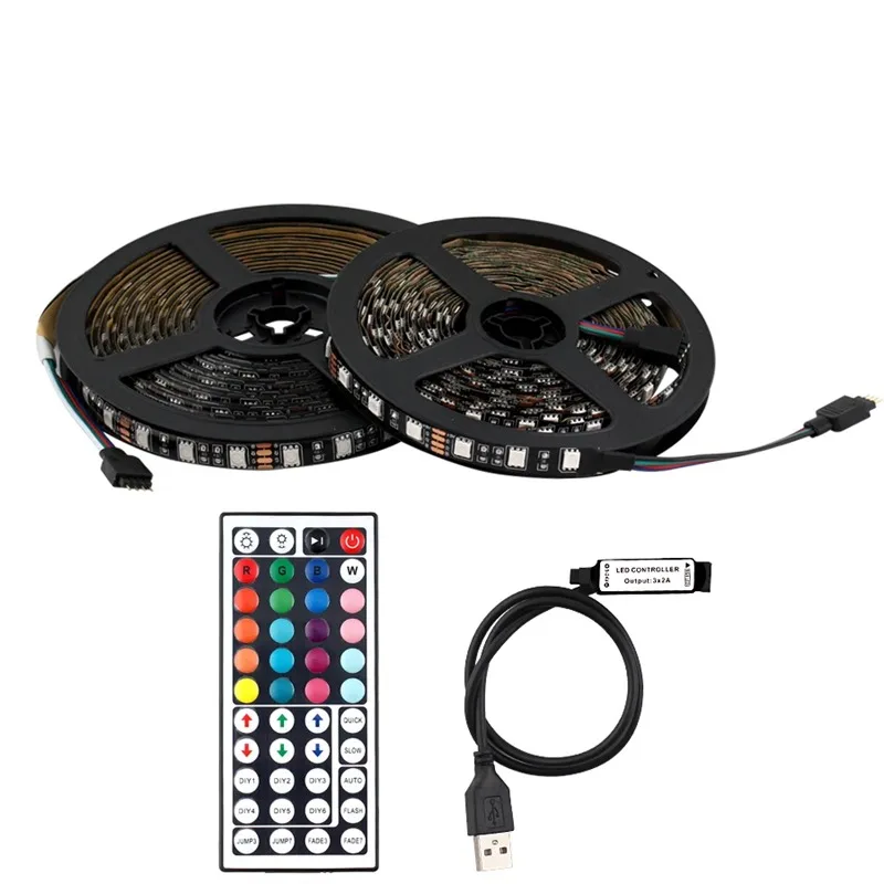 Ensemble de bandes lumineuses à LED avec contrôleur, lampe à ruban étanche, lampe à ruban flexible, rétroéclairage TV, RVB 5050, SMD, USB, DC5V