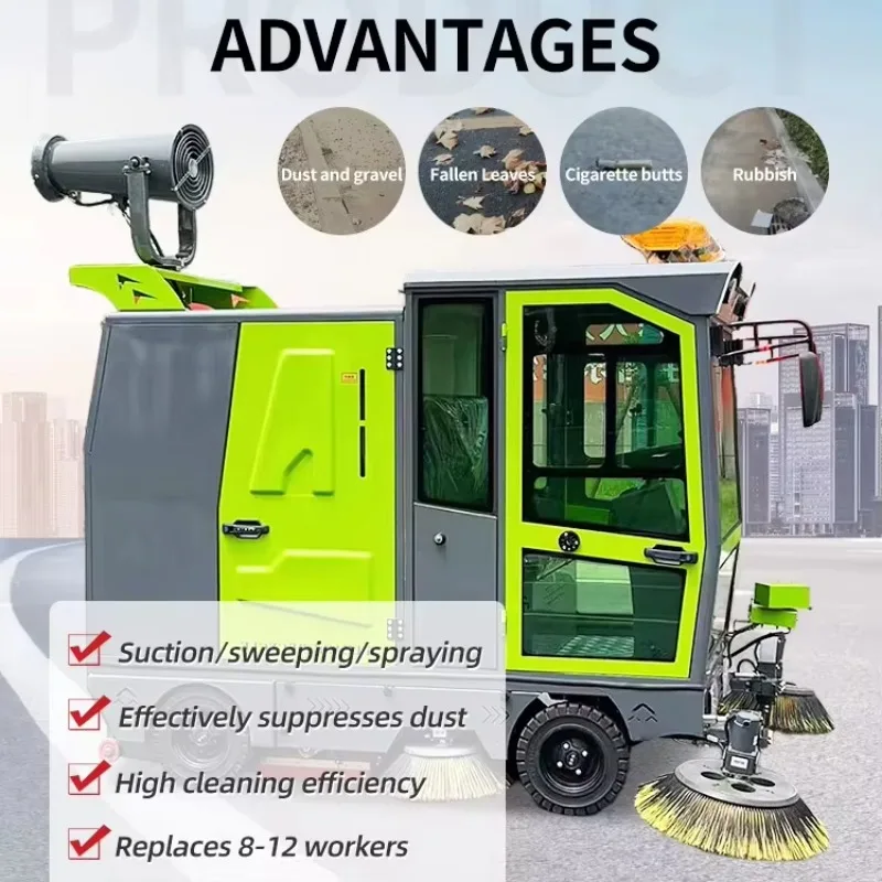 Custom sweep suction spray integrated ride‑on electric road sweeper high efficiency cleaning truck replacing manual sanitation