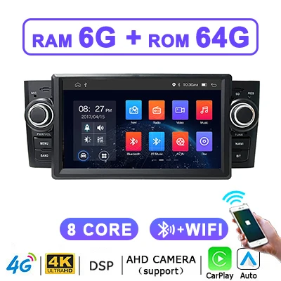 7 ''Carplay Android 14 Auto Autoradio Voor Fiat Grande Punto Linea 2005-2013 2 Din Multimediaspeler Autoradio Stereo 4G Lte