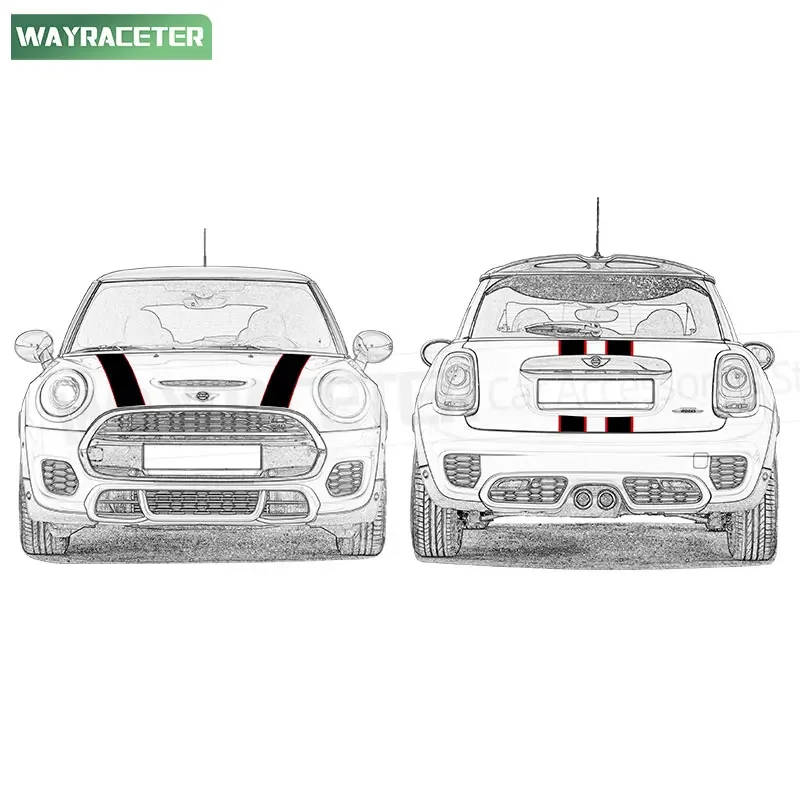 Matte/Glossy Black Hood Sticker Bonnet Stripes Rear Trunk Graphics Vinyl Decal For MINI Cooper R56 F56 R50 R53 F65 F66 F57 R57