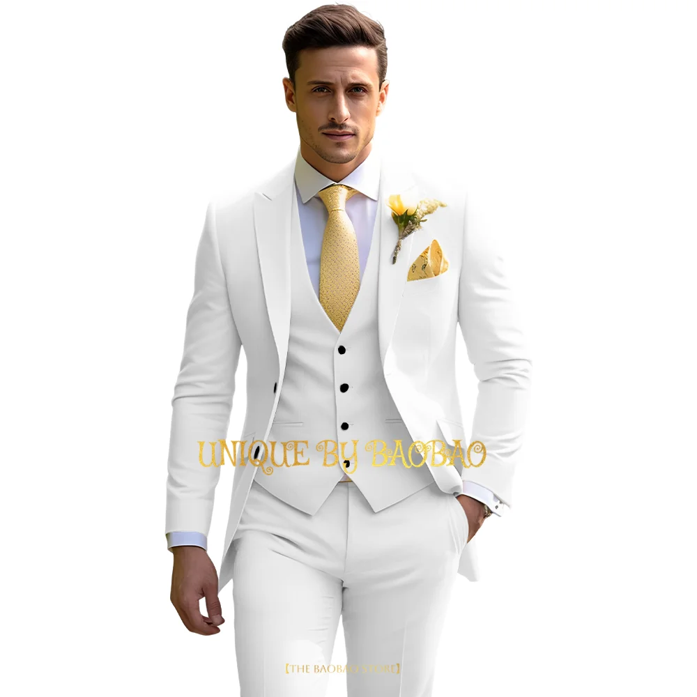 Men's yellow 3-piece suit (jacket+vest+pants) peak lapel slim fit business conference graduation wedding cocktail party tuxedo