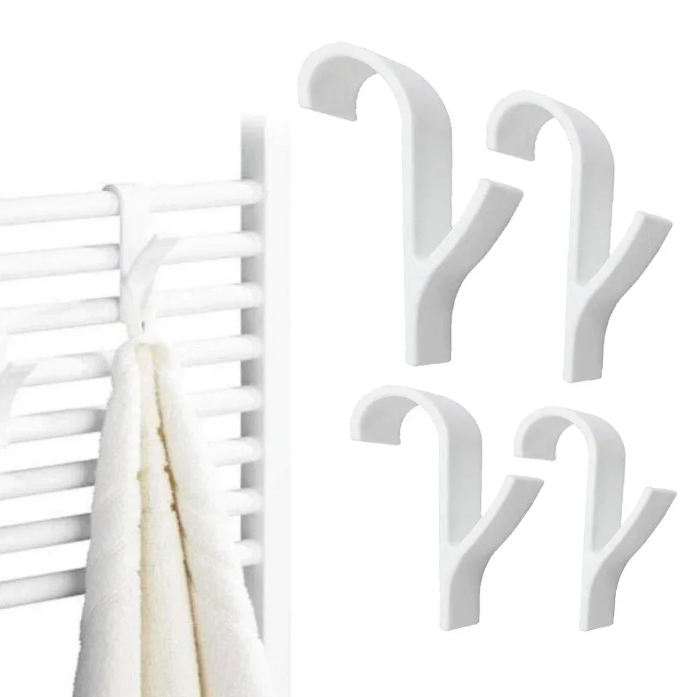 2/4 Pcs Plastic Towel Rack Hook  Hanger for Heated Towel Radiator Rail Bathroom Hook Holder Clothes Hanger Scarf Hanger White