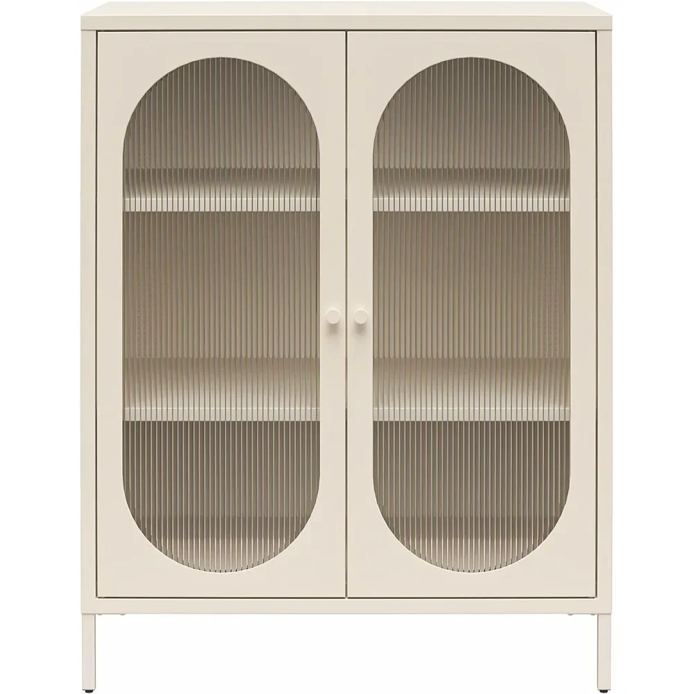 

Short 2 Door Accent Cabinet with Fluted Glass, Parchment