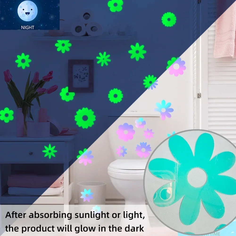 For Bathrooms Gradient Flower Decor Glow In The Dark Decals Day And Night Decor 31.49 X 27.55 Inches Night Time Decoration