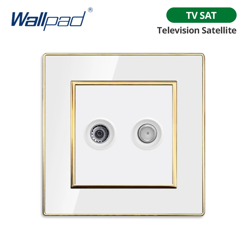 Wallpad Weißes Acryl-Panel mit goldenem Rand, 2-Wege-Wandlichtschalter mit LED-Anzeige, EU-Steckdose mit USB