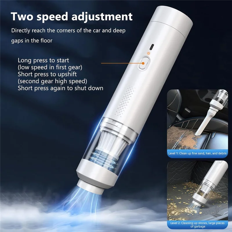 PHFU- لإزالة شعر الحيوانات الأليفة 4 في 1 مكنسة كهربائية محمولة، سيارة قابلة لإعادة الشحن بقوة 19000 باسكال، منظف سيارة صغير USB #1