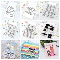 Birthday Gift Happy Hooray Congrats Wishes Clear Silicone Stamps Spaceship Rocket Cutting Dies for DIY Paper Cards Crafting