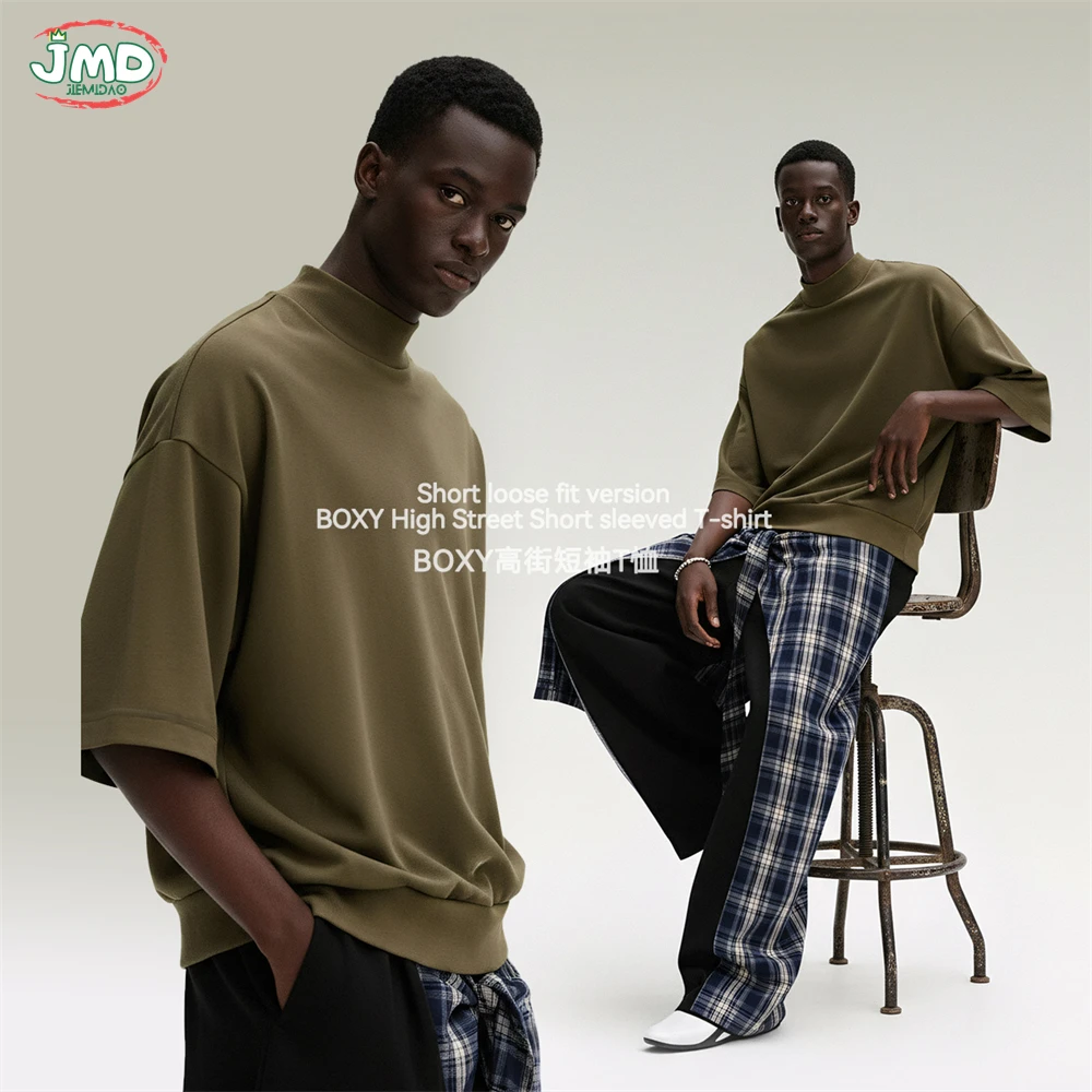 JMD Fashion 2026 Summer Mock Neck Cotton T Shirt For Men Unisex Retro Boxyfit 305gsm T-Shirts Brand Tops QH0011