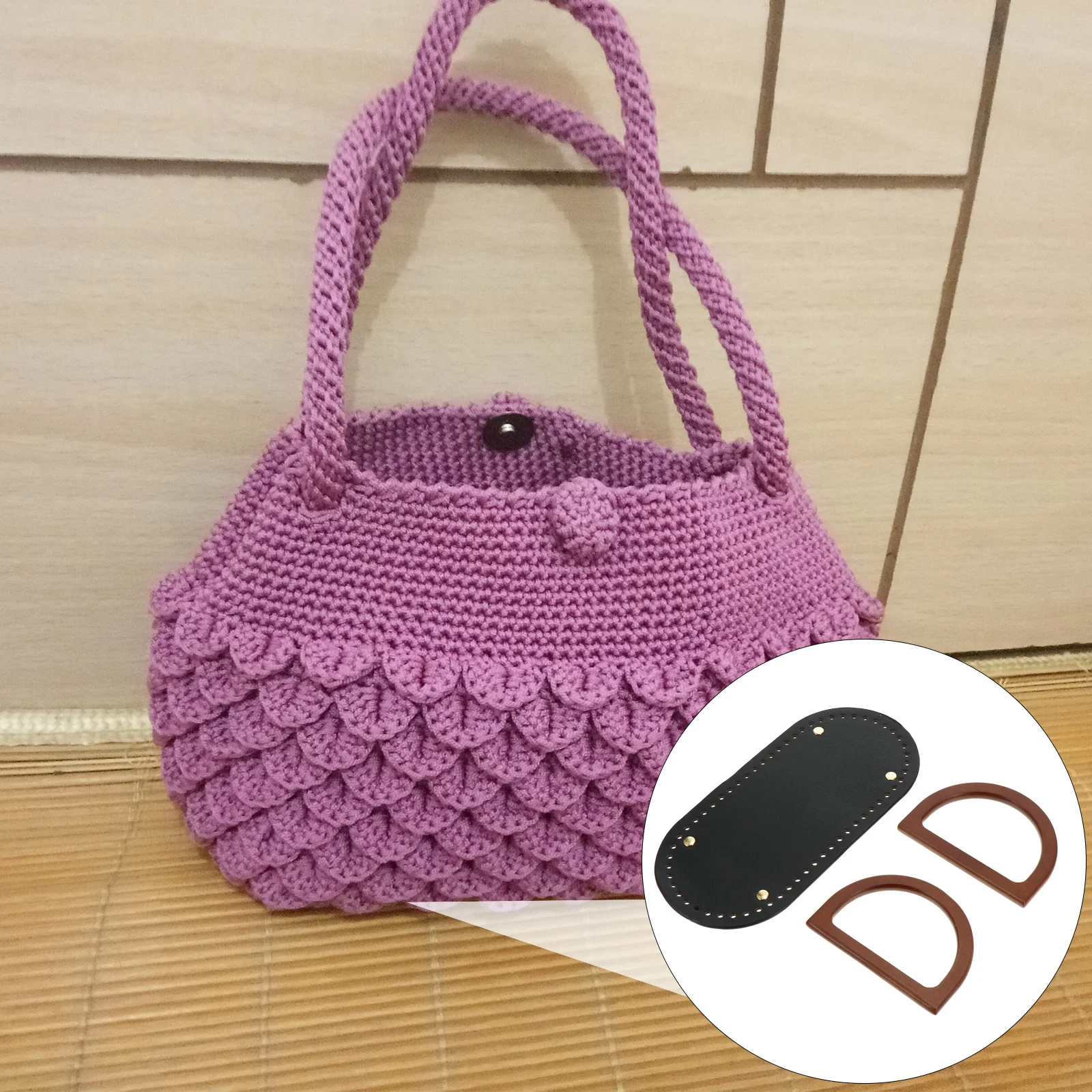 

1Set Bag Handles PU -Match Style Easy Carry Comfortable for DIY Crochet Handbag Accessories Knitting Bag Bottom Pad