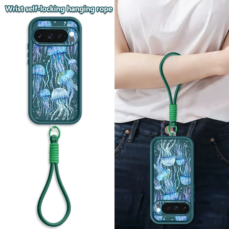 Humpback Whale Print Wrist Strap Lanyard Case For Google Pixel 10 9 8 7 Pro 9A 8A 7A Pixel 9 10 Pro XL Soft Silicone Phone Cover view 4