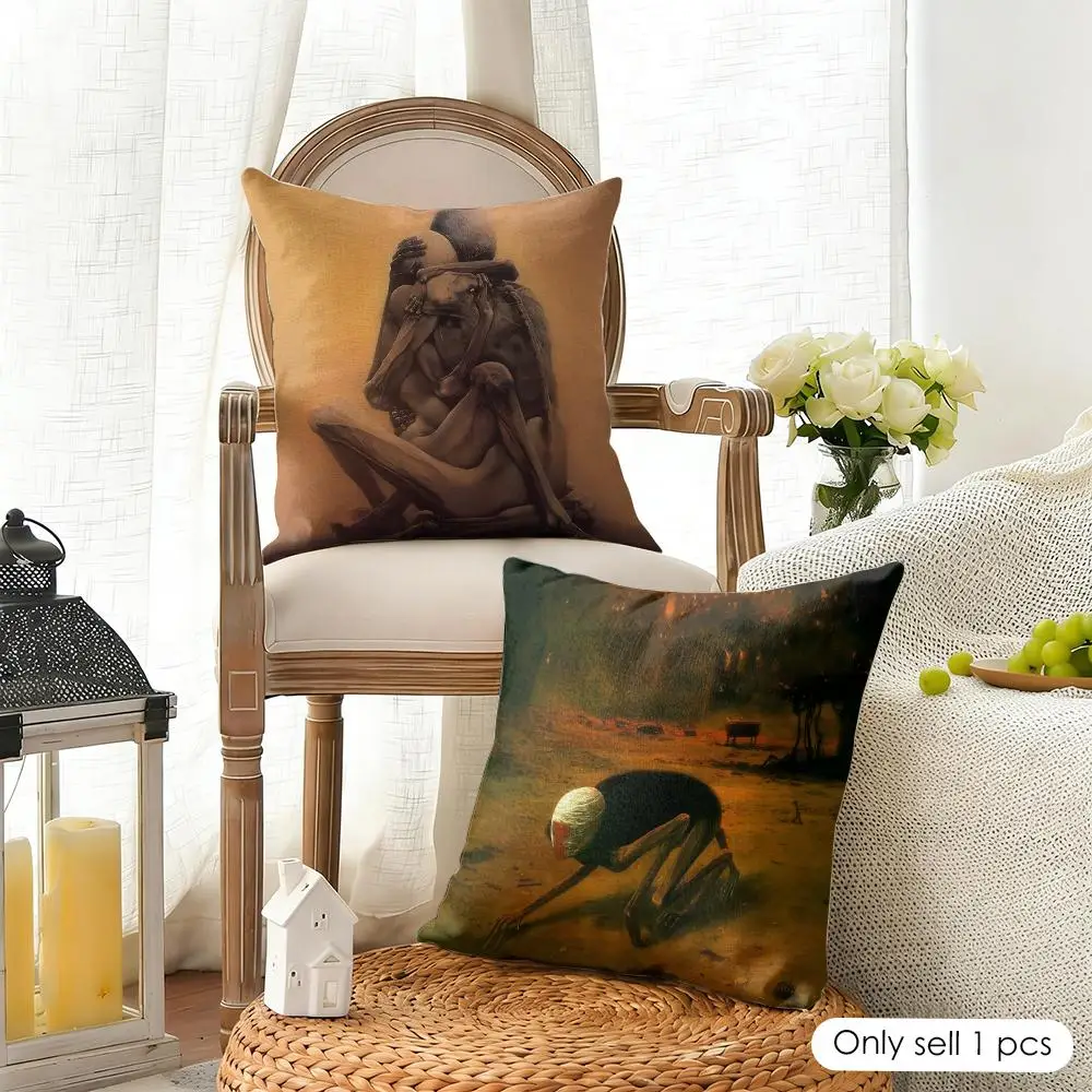 Z-Zdzislaw Beksinskis Art Cushion Cover Organic Linen Square Pillow Case Durable Non-Allergenic And Kind To Skin