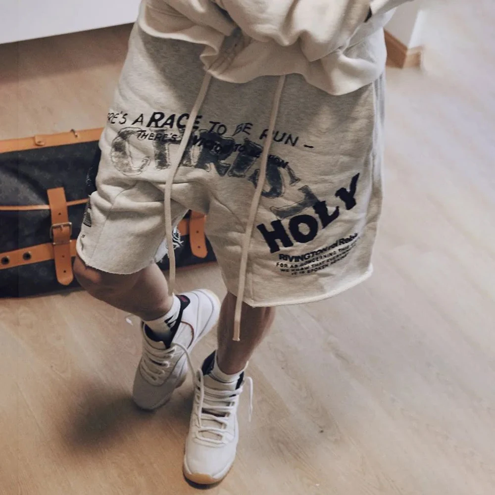 Summer Hiphop Cotton Shorts Male Chicano Graffiti American High Street Loose Basketball Sports Pants Casual Five-point Pants