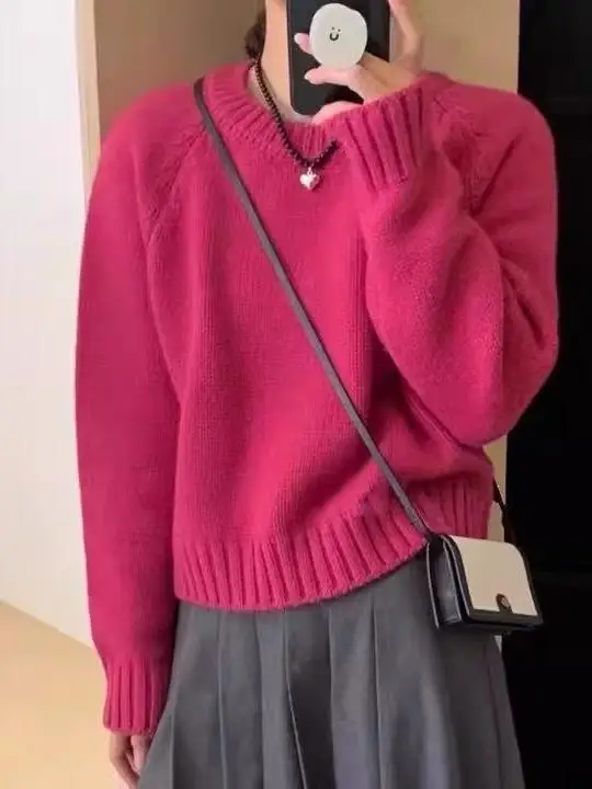 الحلوى الملونة محبوك ort Thiened سترة علوية لينة تنوعا غروب الشمس برتقالي بسيط كسول Sle قاعدة طبقة المرأة Faion