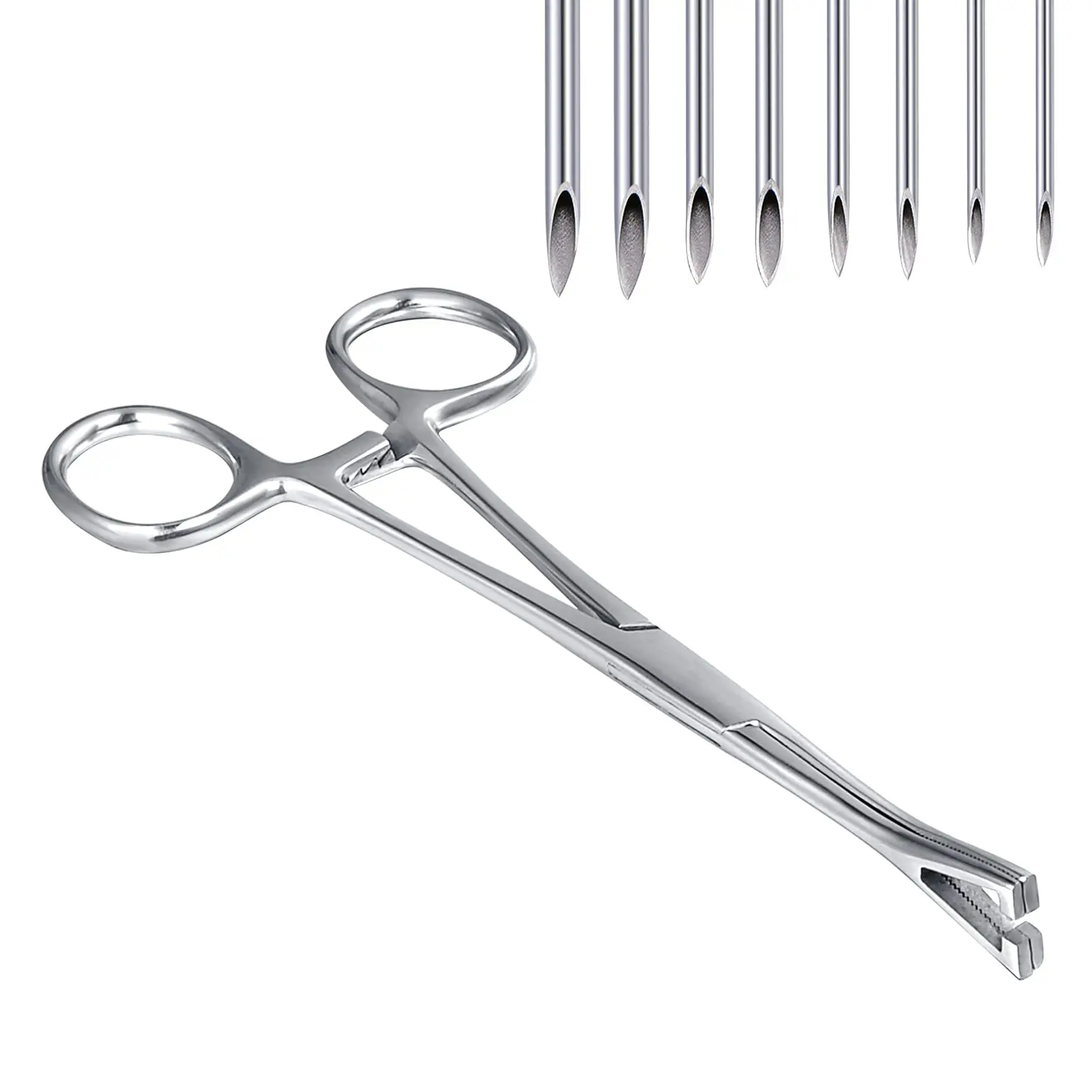 Triangle Slotted Forceps Piercing Clamps with 14G 16G 18G 20G Needles for Ear Lip Navel Tongue Septum Piercing