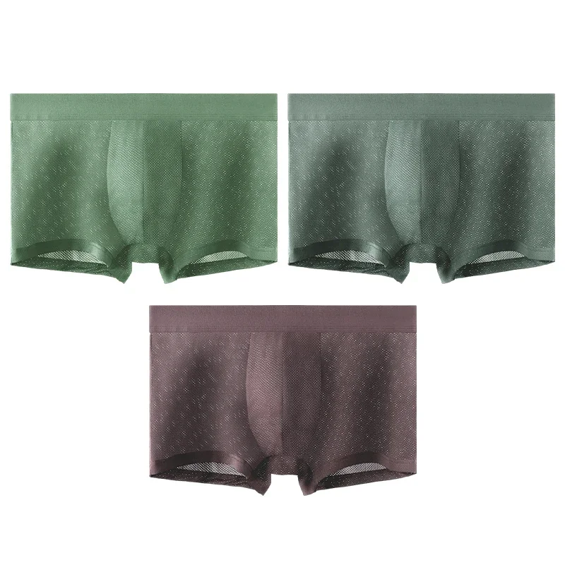 

Мужское шелковое антибактериальное нижнее белье из 3 предметов с дышащим сетчатым поясом, летний легкий фасон, удобные трусы-боксеры.
