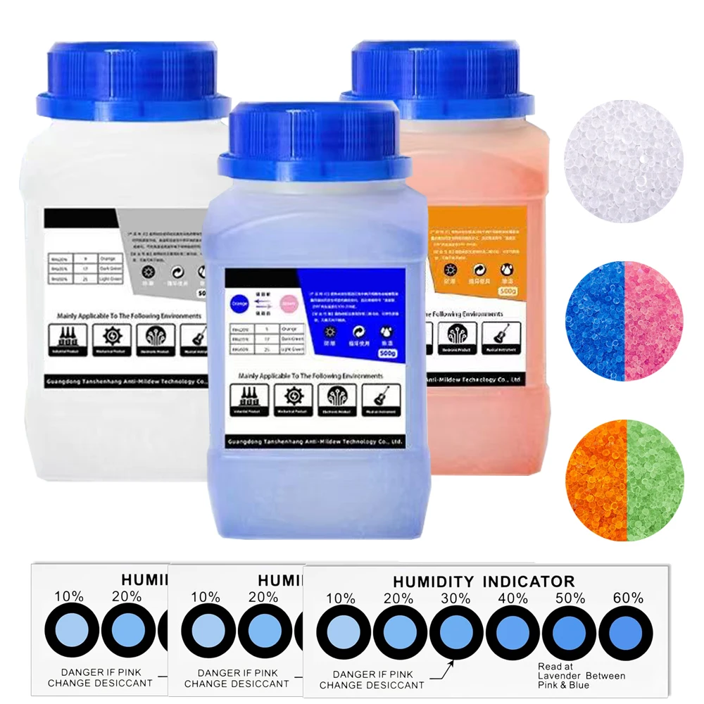 500g Blue Indicating Silica Gel Beads Desiccants Reusable Desiccant Beads Silica Beads Dehumidifier for 3D Filament, Electronic