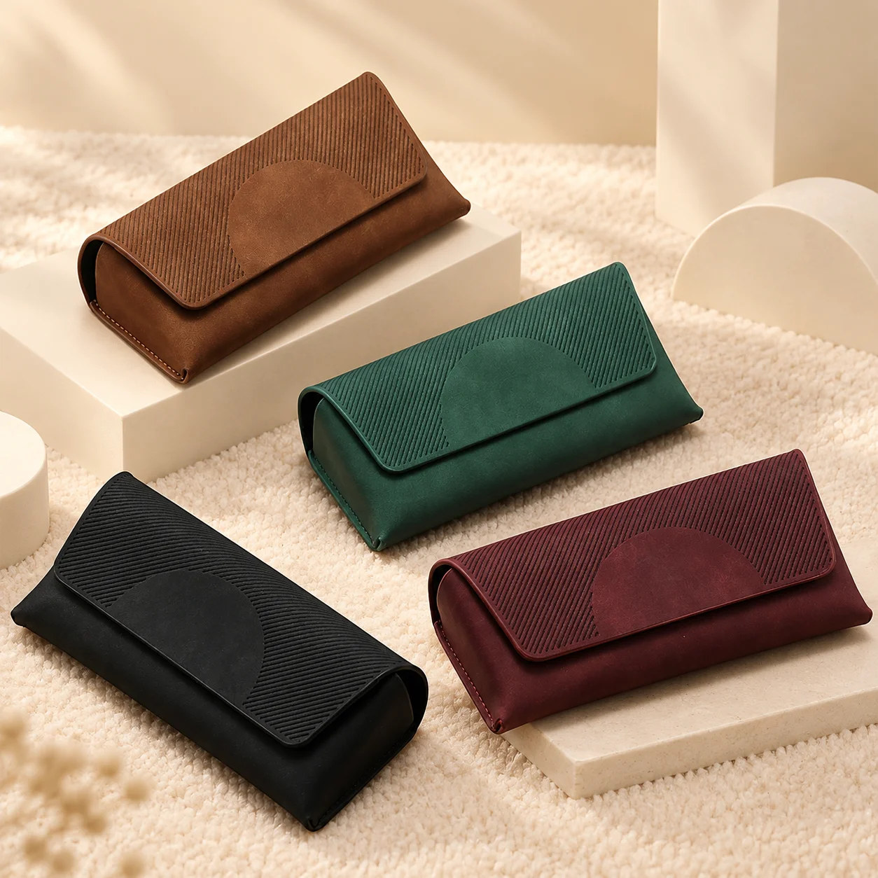 1pc Retro Striped PU Leather Glasses Case Hard Protective Eyewear Storage Pouch with Closure for Men Women Daily Casual Street
