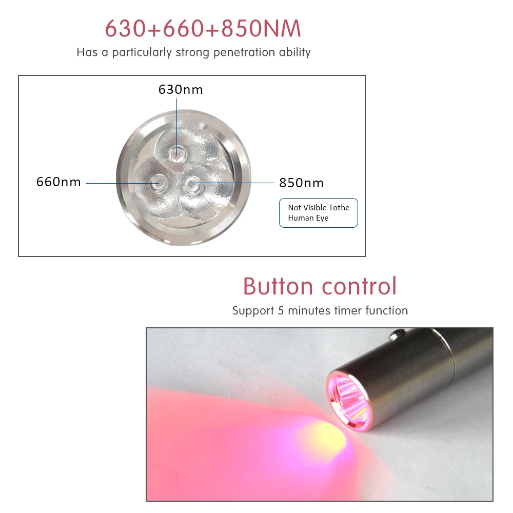 Red light therapy Torch For Face 3pcs Chip Power 630 660 850nm Led Red Light Therapy Pen