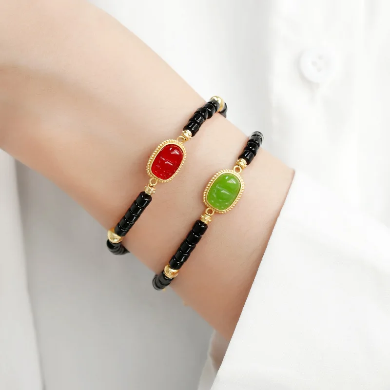 Artificial Hotan Jade Recruits Wealth Jade Pixiu Black Bracelet Wind Gathers Wealth Small Swallows Gold