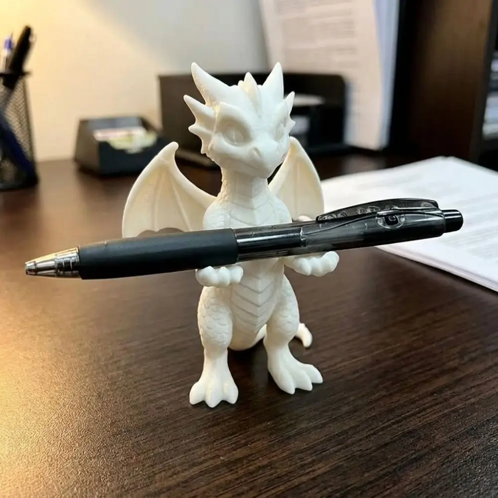 3D Printed Dragon Shaped Pen Holder Vintage Style Cartoon Dragon Pen Stand Statue Oriental Myth Plastic