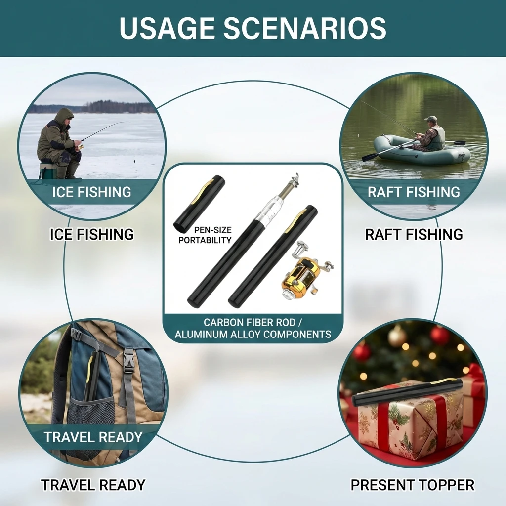 Caña portátil de pesca tipo bolígrafo de fibra de carbono ligera - imagen 4