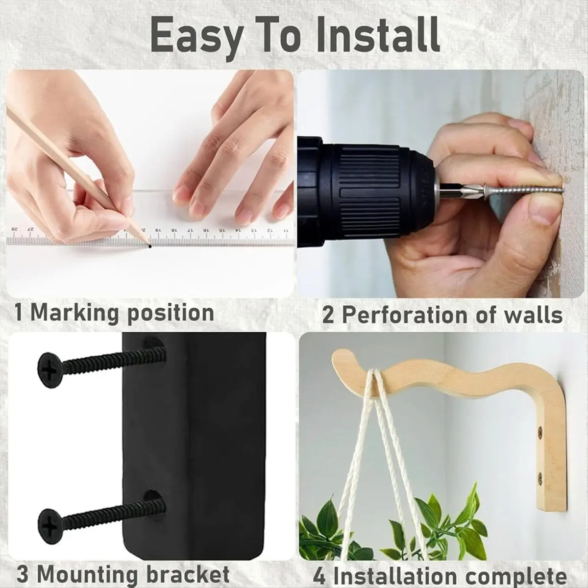 A67T NEW Wooden Wall Planter Hanging Plant Hooks for Indoors,Wave-Shaped Wooden Hanging Baskets for Wall Plant Hooks Heavy Duty