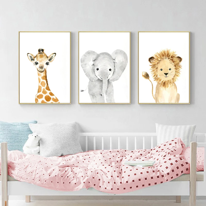 

6pcs /Set Cartoon Animals Zebras Elephants Canvas Paintings Canvas Posters Wall Art Nordic Living Room, Nursery, Home Decoration