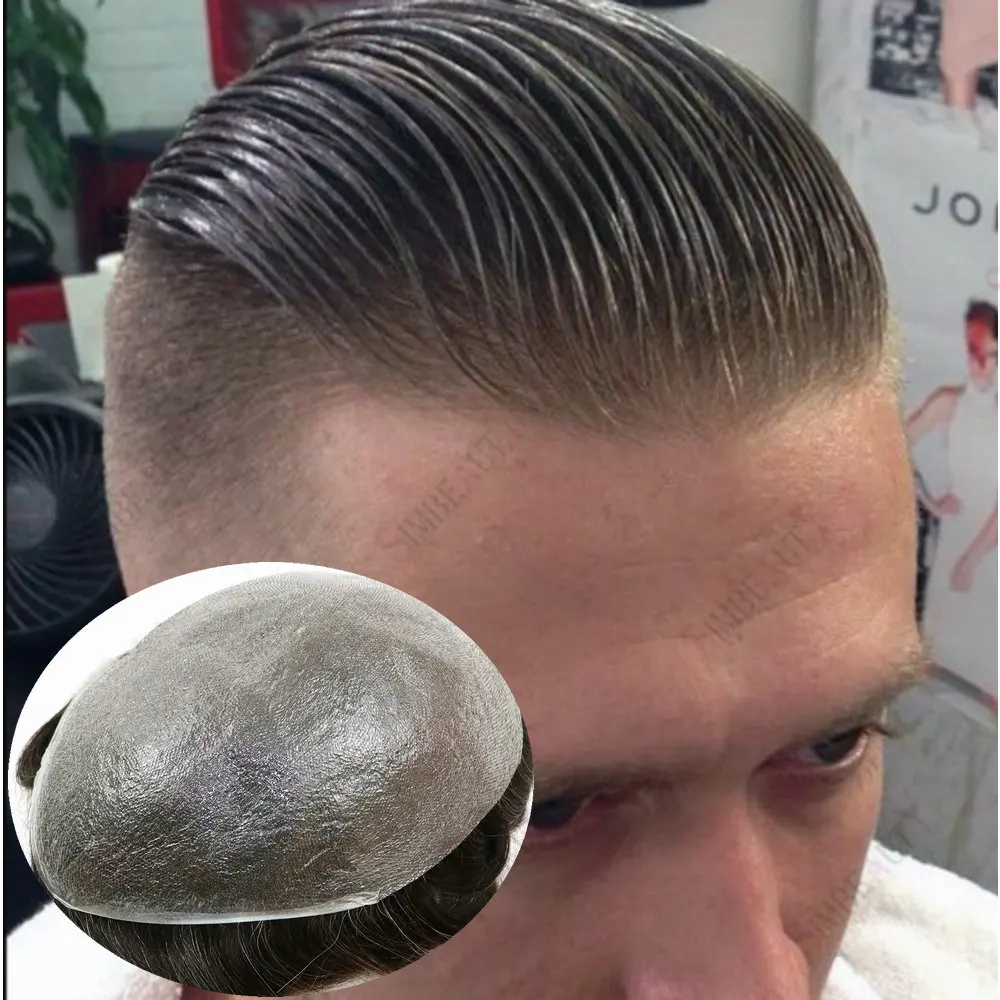 قطعة شعر رجالية واقعية Thinnest0.02mm رقيقة الجلد غير مرئية شعري Vloop الرجال الشعر المستعار 1b10 # 1B80 شعر بشري ريمي أشقر أسود رمادي