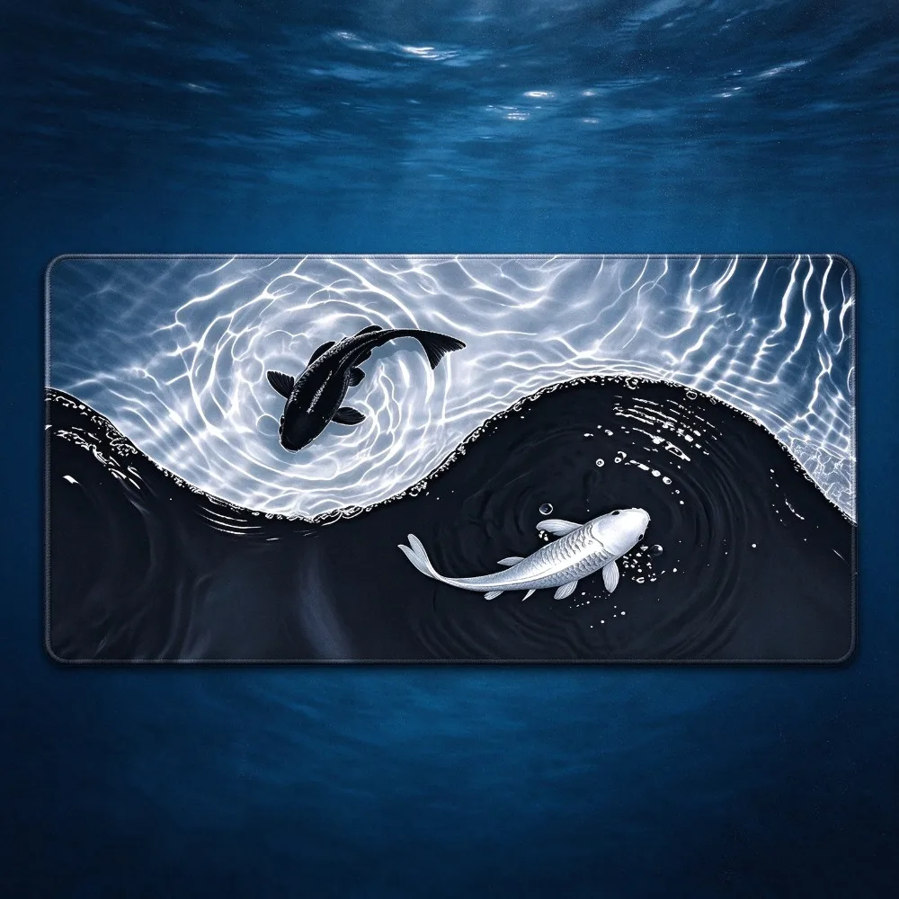 IFBUY Tai Chi Koi Large Gaming Mouse Pad Yin Yang Fish Non-Slip Desk Mat with Stitched Edge for Computer Keyboard Office&Gaming
