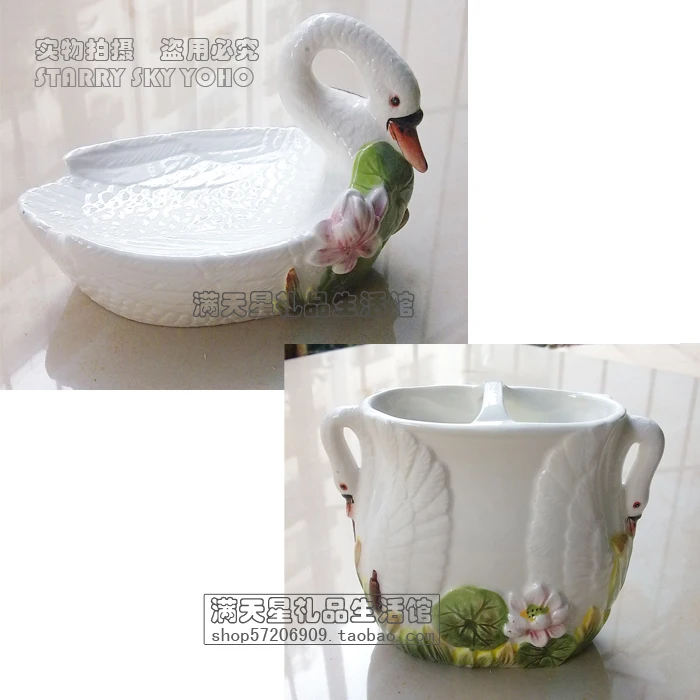 Swan Ceramic Toothbrush Holder, Soap Dish, Bathroom Accessories Set Kit, Bathroom Organizer, Wedding Gifts