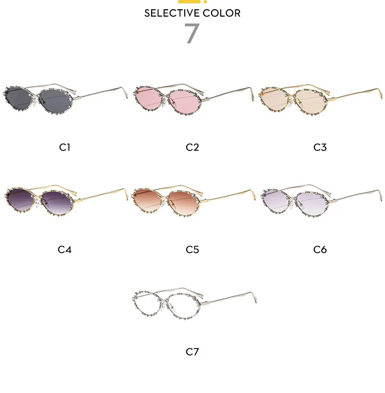 Neue Luxus-Diamant-Sonnenbrille für Damen und Herren, Ovale Strass-Sonnenbrille, Trendige Personalisierte Metallrahmen-Fahrbrille – Detail 12