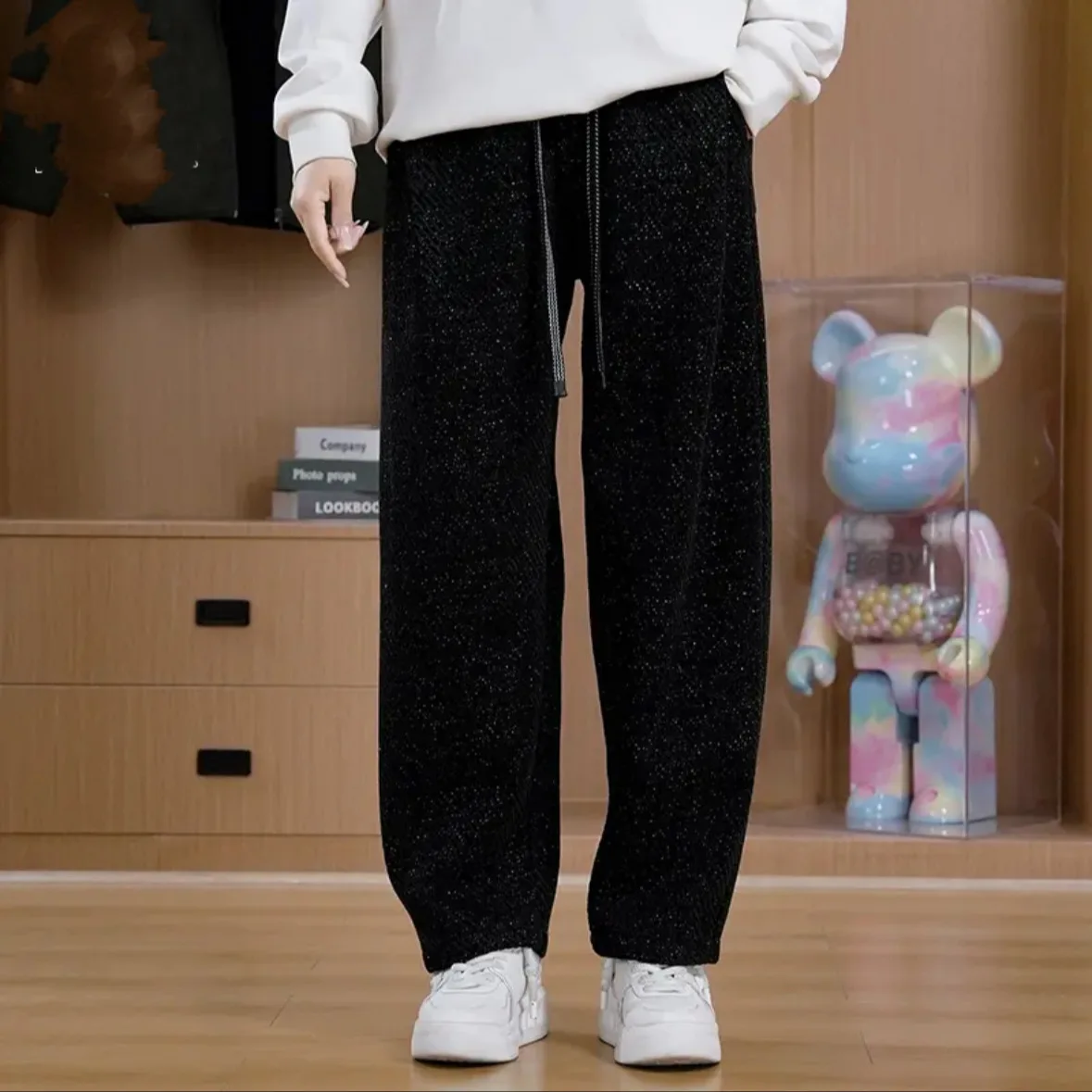 

Модные утепленные вязаные брюки прямого кроя на флисовой подкладке, высококачественные, с трехмерным пошивом, осенне-зимние