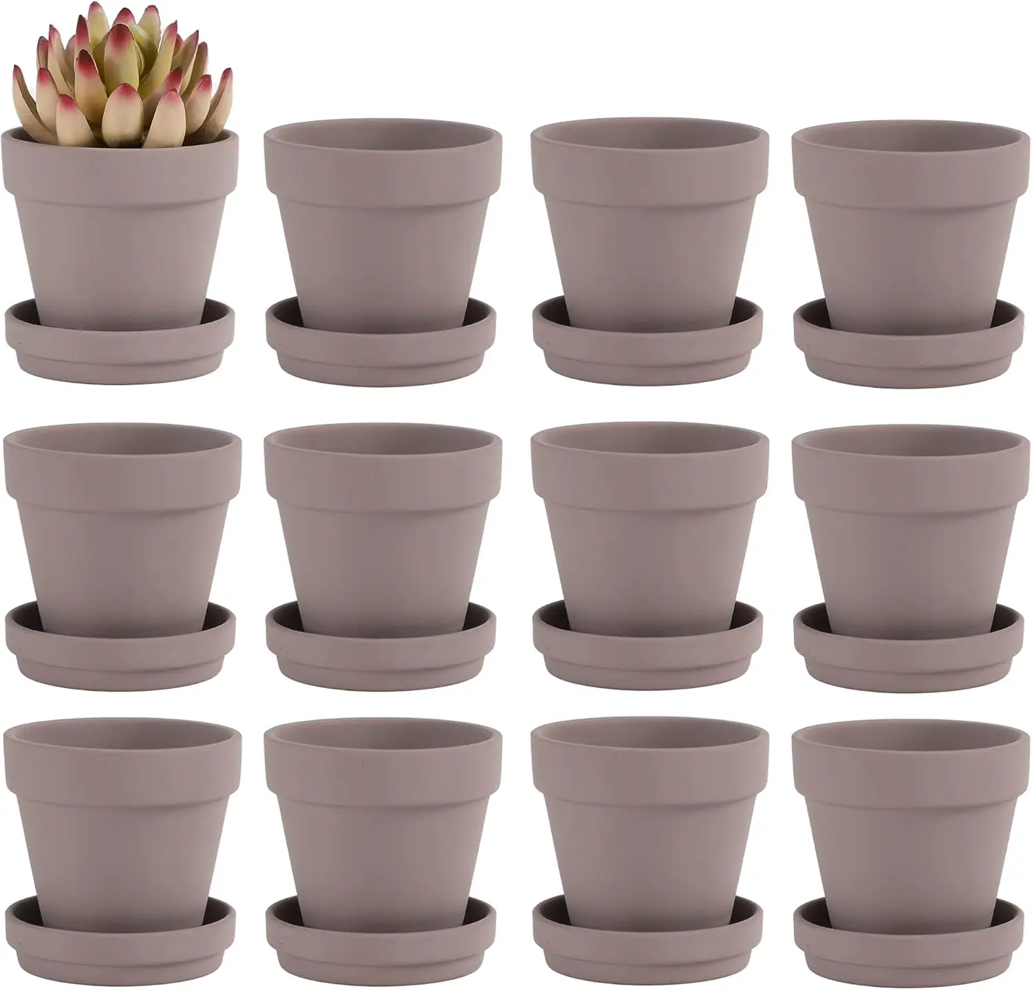

3 Inches Small Grey Terracotta Pots with Saucer, 12 Pack 3" Terra Cotta Planter with Drainage Holes, Small Clay Flower P