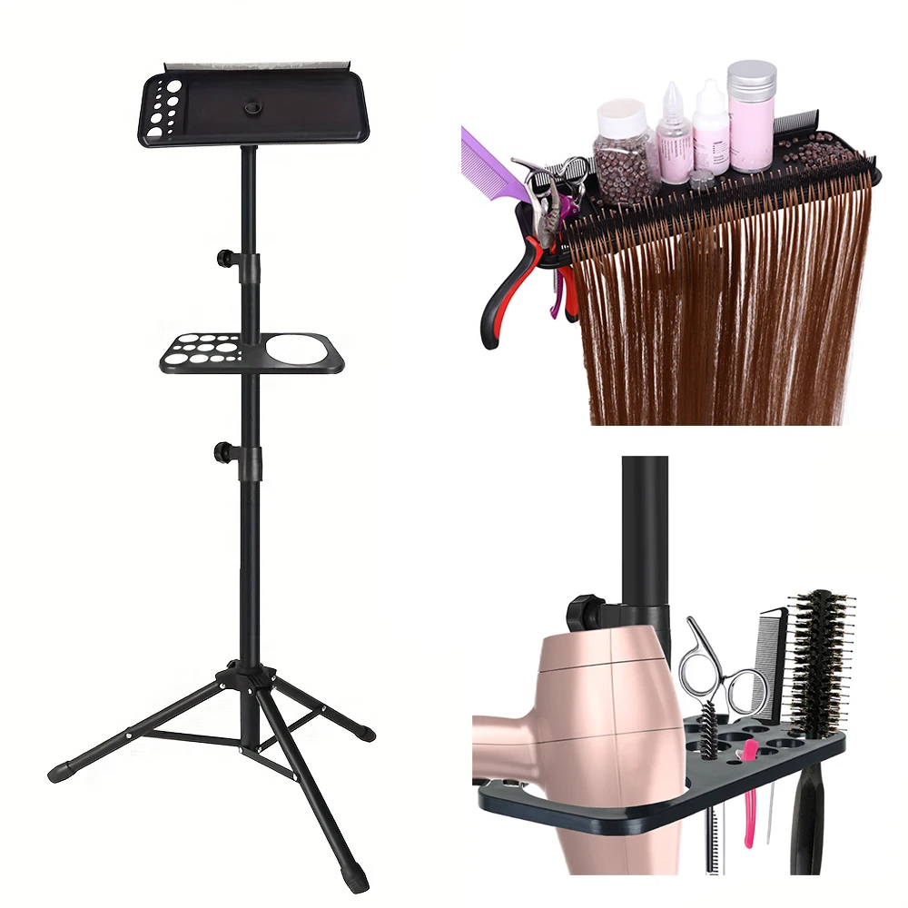 Hair Extension Holder Stand With Wig Stand Tripod With Tray Hair Rack For Braiding Hair Rack Stand Salon Hair Extensions Tools