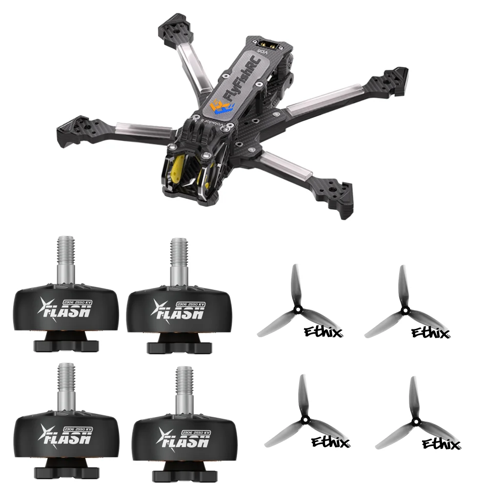 FlyFishRC Volador VD5 V2 O4 Pro Frame Kit Flash 2306 1750KV 2550KV FPV Brushless motor HQProp Ethix S5 (2CW+2CCW) Bundle Kit