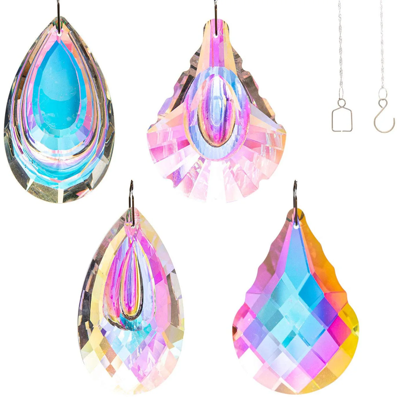 

1PCS 76mm AB Color Lamp Crystal Pendant Hanging with 20cm Chain Chandelier Suncatcher Lighting Accessories DIY Home Garden