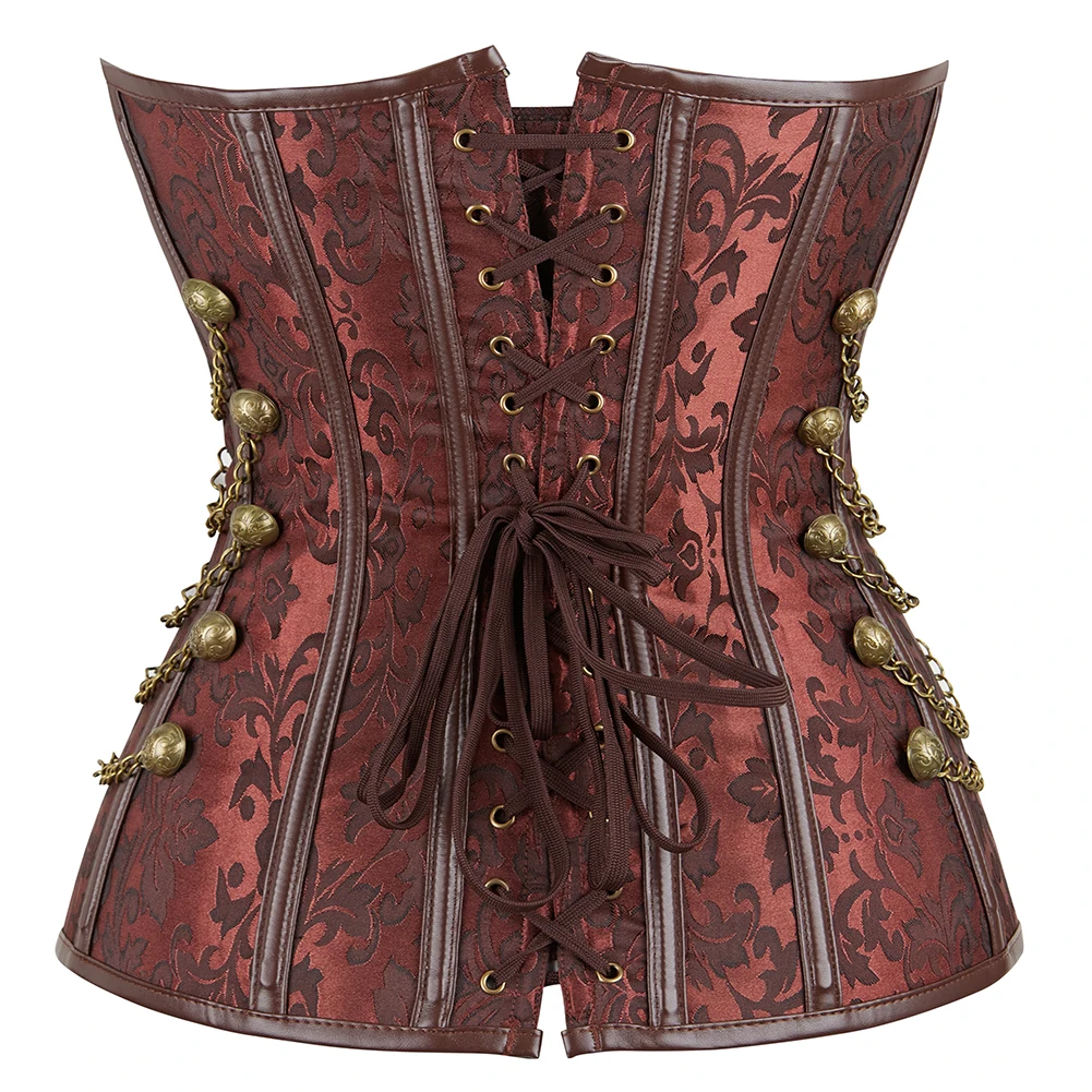 Steampunk Overbust Corset Waist Control Gothic Cincher with Chains Embroidery Bustier Top