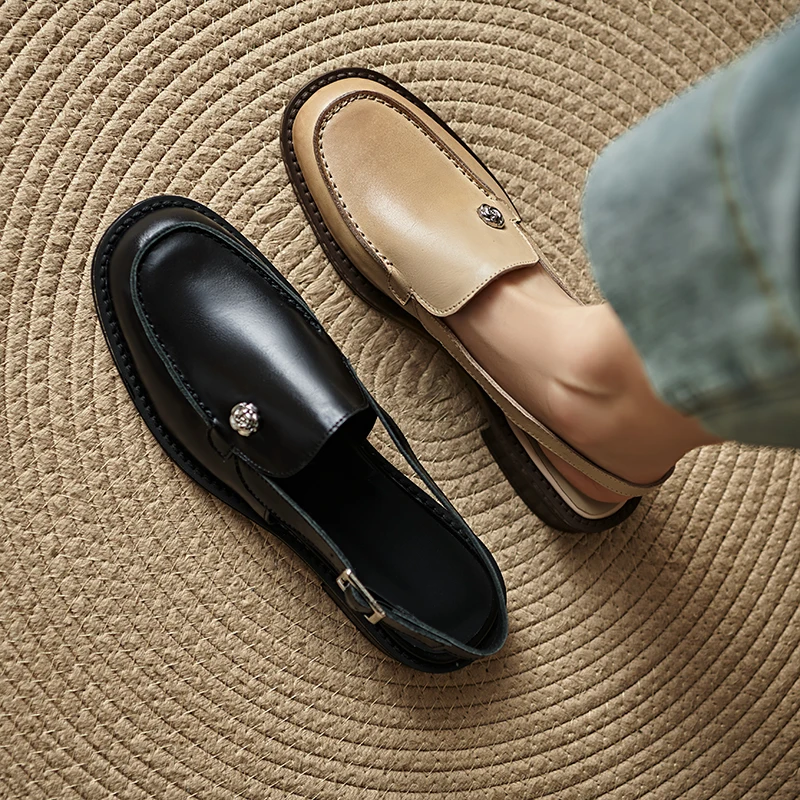 2026 new spring summer women sandals natural leather 22-24.5cm cowhide+sheepskin+pigskin round toe back-buckle women shoes