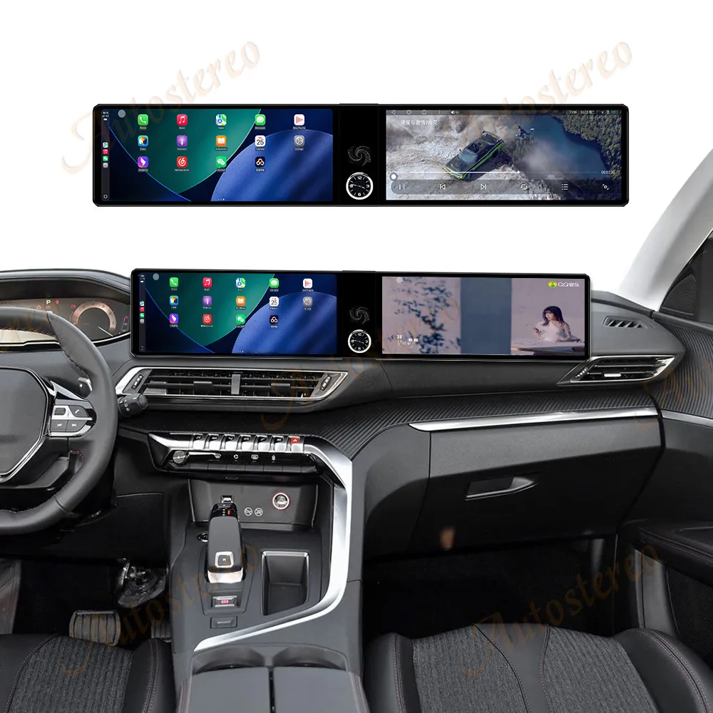 Dual Screen 12.3 inch Qualcomm Car GPS Android 14 Navigation For Peugeot 4008 2016-2022 Head Unit Multimedia Player Car Radio