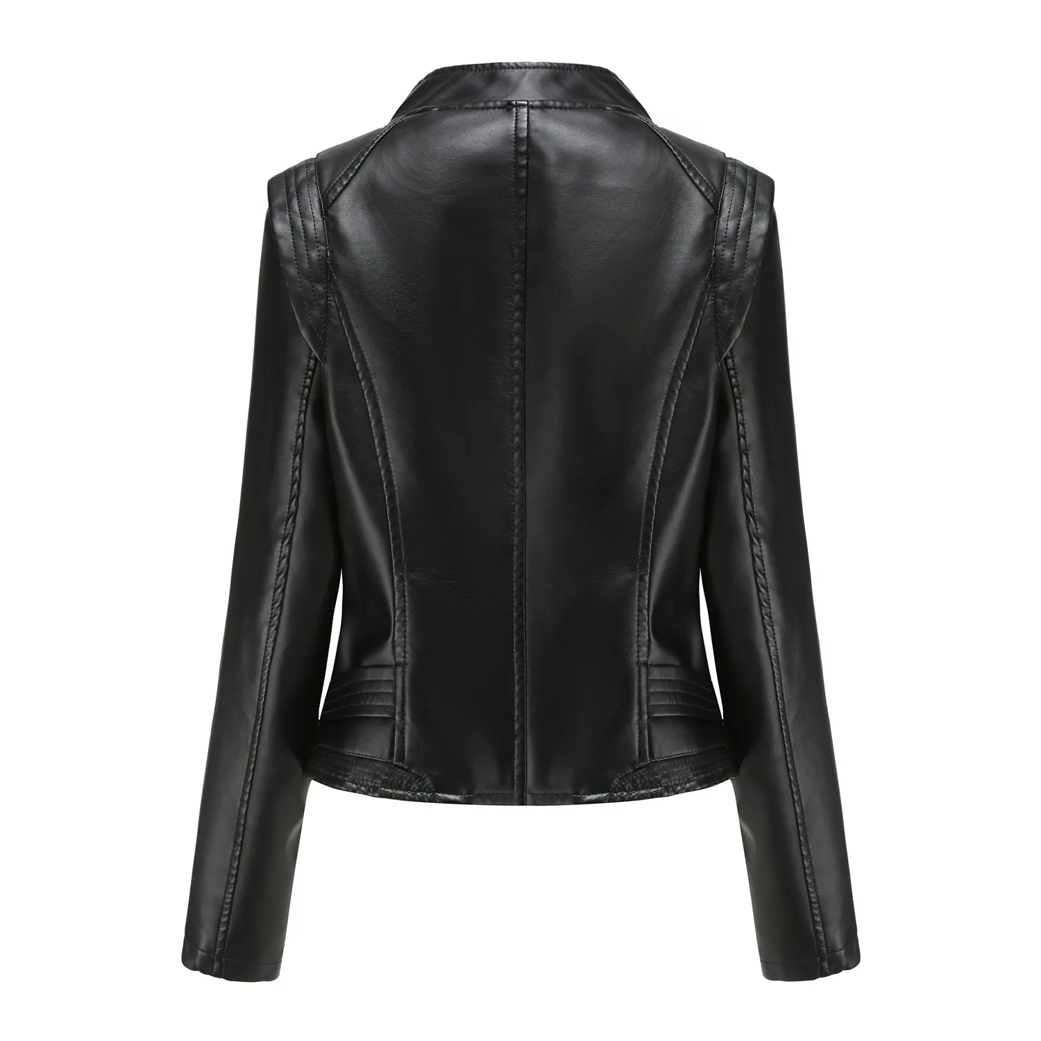 Slim Fit PU Leather Jacket for Women, Thin Long Sleeved Jacket, Short Coat, Spring and Autumn, Motorcycle Zipper Leather Jacket
