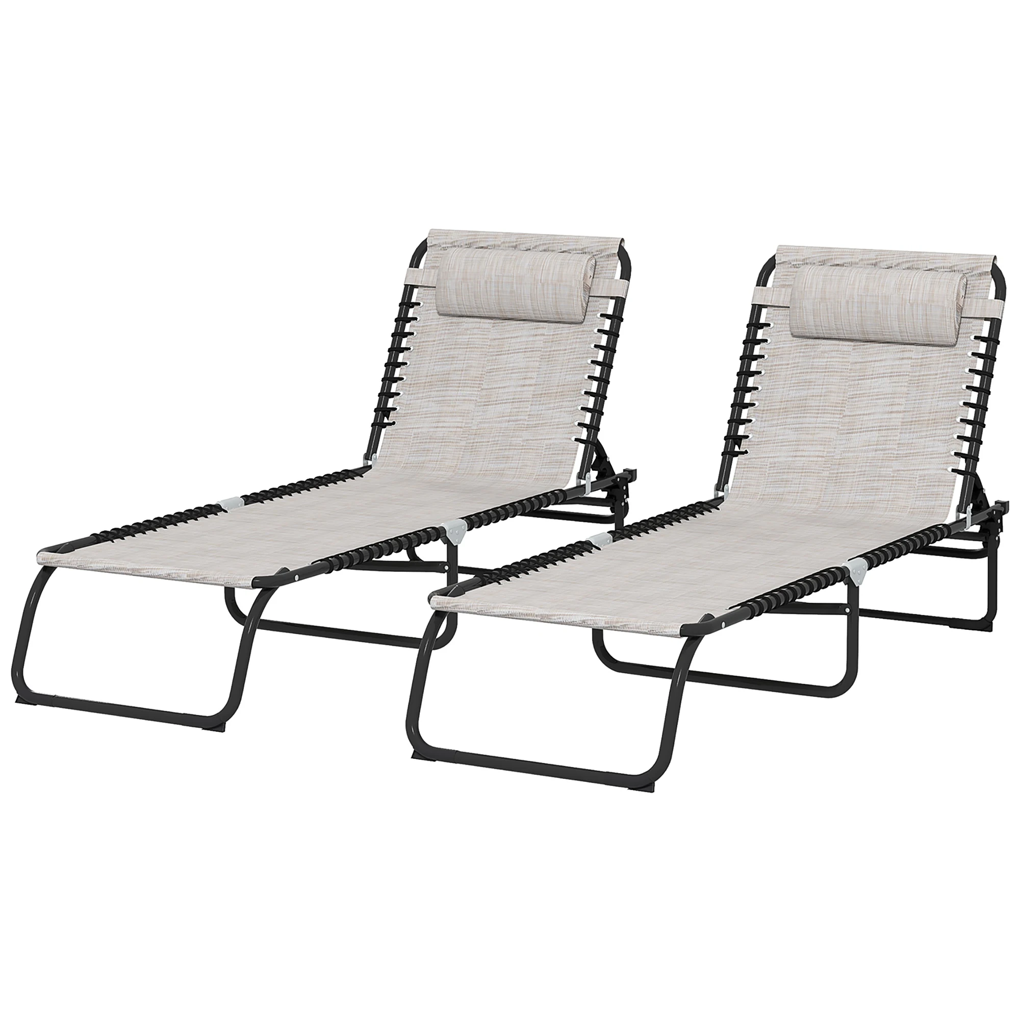 

2 Pack Folding Sun Lounger with Side Table 5-Position Recline Face Hole Carry Strap for Beach Camping 264 Lbs Beige