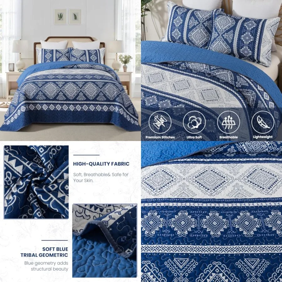 

Quilt Set Size, Bedspread Sets, Reversible Quilt Bedding Set Lightweight and Breathable for All Seasons, Soft Quilted Bedspread