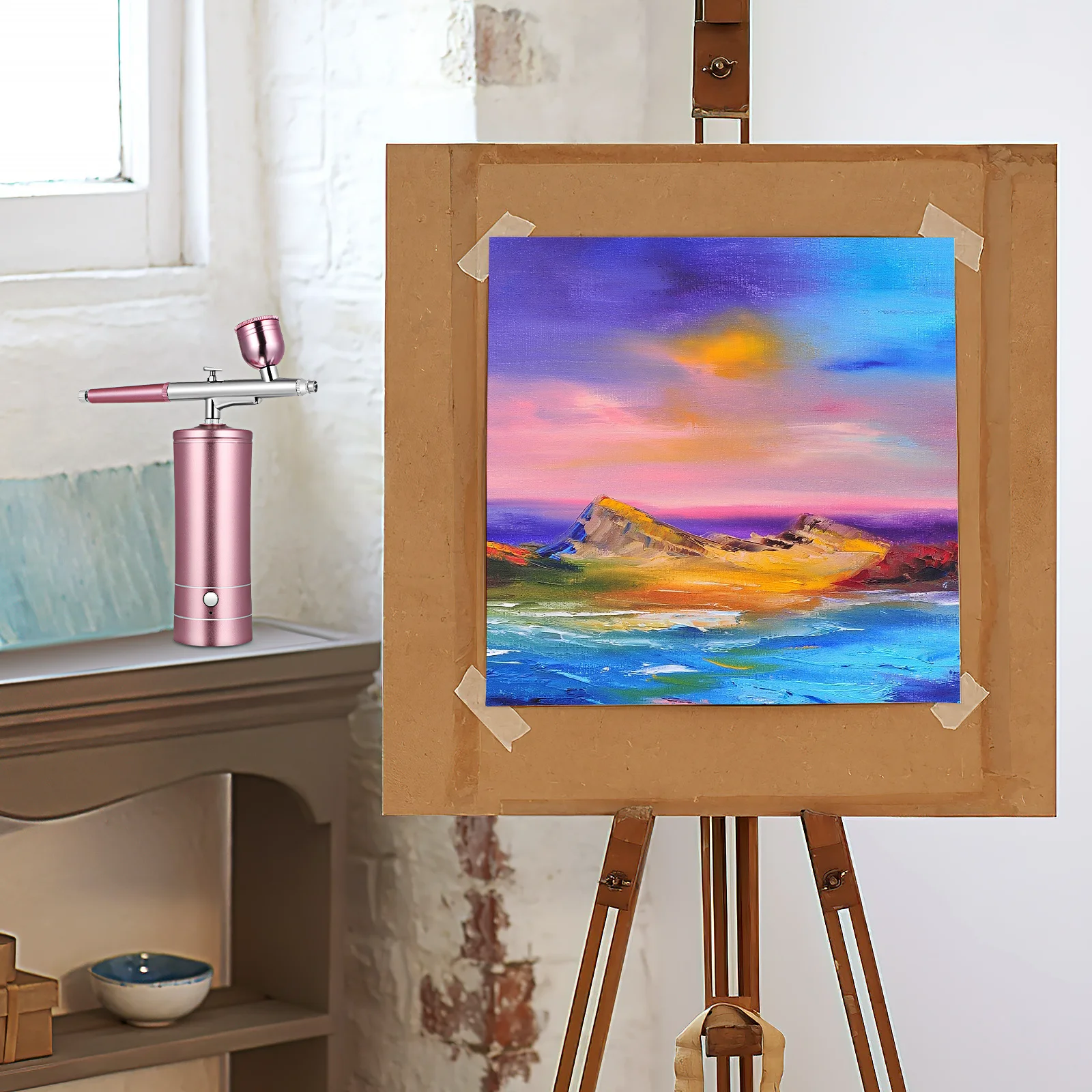 

1 set 1 Set Electric Airbrush Kit Cordless For Nail Art Makeup Painting Air Brush Tool With Cleaning Brushes Charging Cable